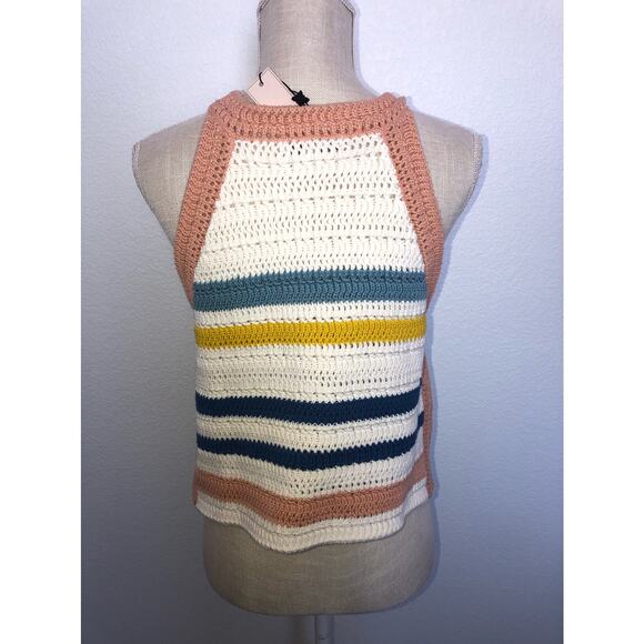 BCBGeneration Crochet Striped High Neck Sleeveless Cropped Knit Top - L - Picture 5 of 6